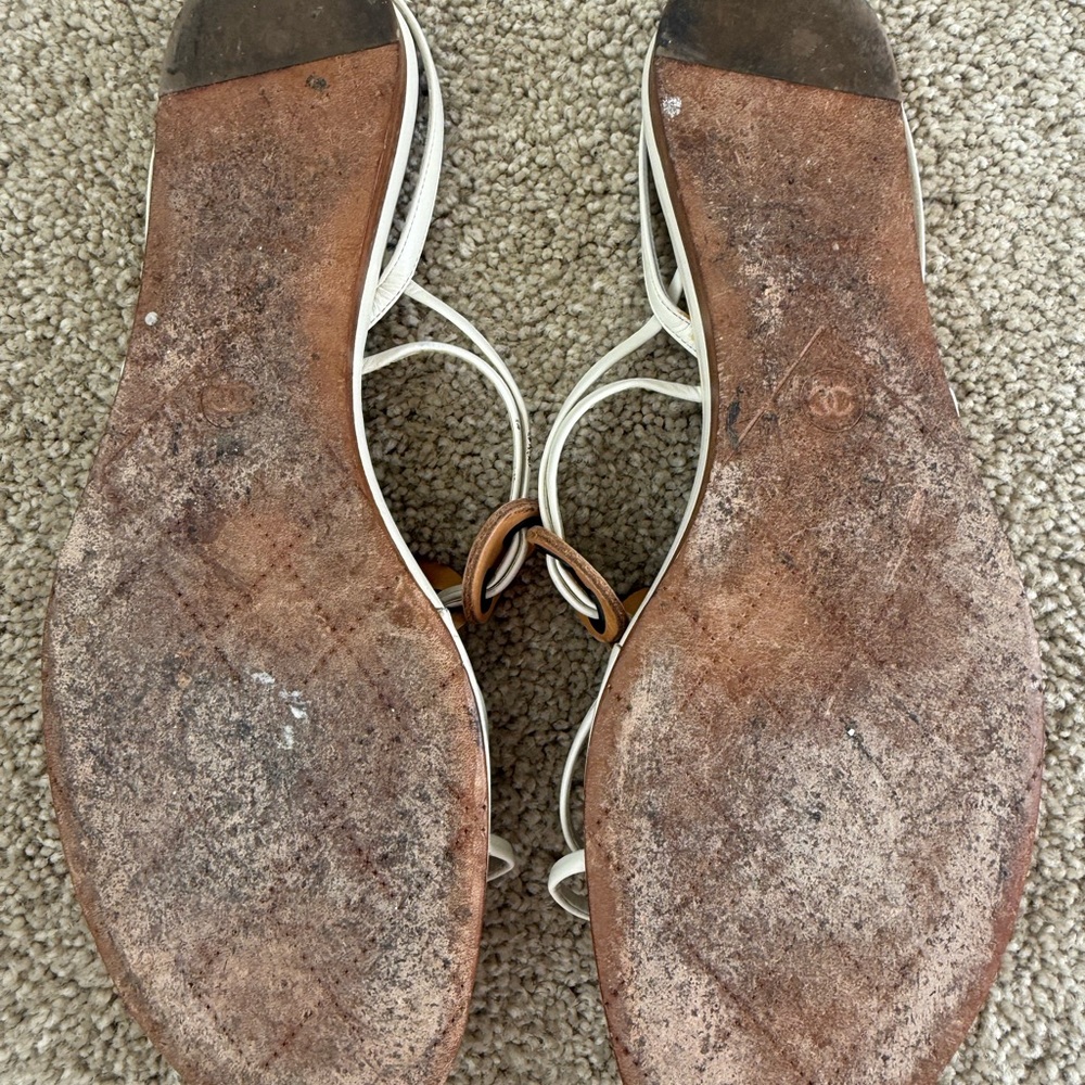 Chanel White and Tan Women's flat Sandals - Picture 5 of 5